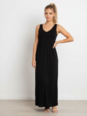 Boden Maxi Dress Women's Size 18R Sleeveless V-neck Stretch Black Pullover Long